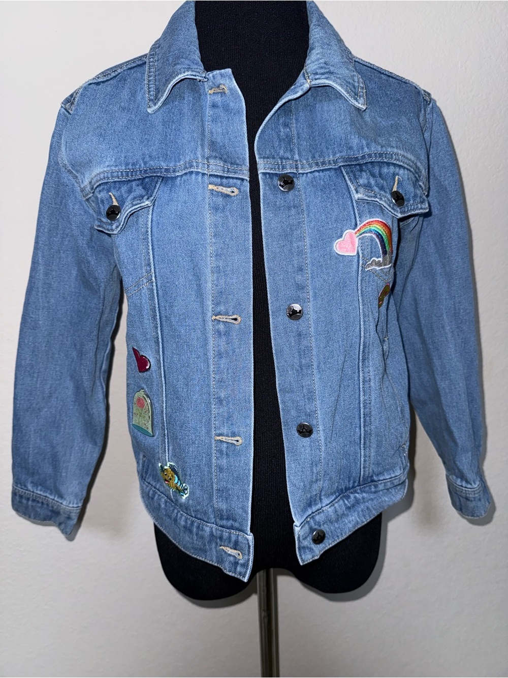 Disney Light Blue Denim Jacket with Rainbow & Heart Patches